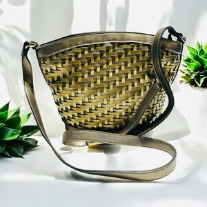 Bags by Marlo Gold and Pewter Leather Woven Crossbody Bag with Adjustable Strap